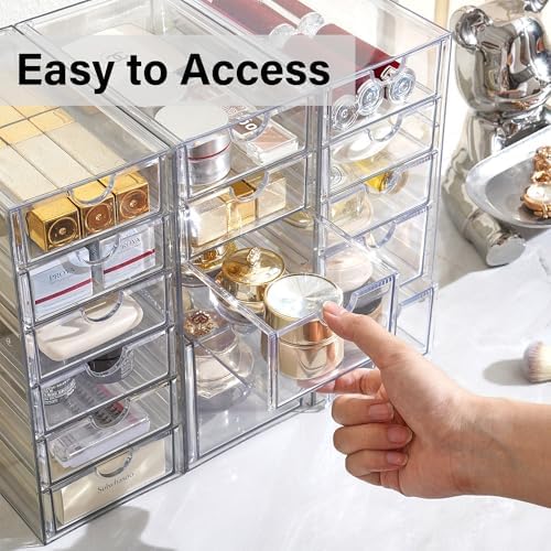 Prsildan Acrylic Drawer Makeup Organizer with 4 Drawers, Set of 2 Office Desk Organizers Accessories, Clear Stackable Storage Drawers for Vanity, Countertop, Craft, Jewelry, Art Supply Organization - Image 7