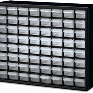 Akro-Mils 64-Drawer Plastic Drawer Storage Cabinet for Garage Organization, Bead Organizer, Building Bricks Storage, Teacher Toolbox, Makeup Organizer, 20-Inch W x 6-Inch D x 16-Inch H, 10764 Black