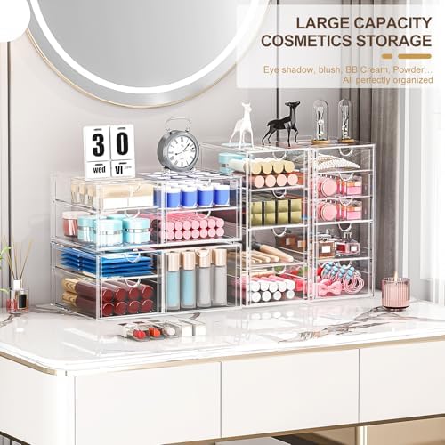 Makeup Organizer Storage With 16 Drawers, 4 Pcs Desktop Office Supplies, Desk Organizers, Clear Accessories, Dustproof Drawer and for Make Up, Jewelry, Pen, Stationary - Image 3