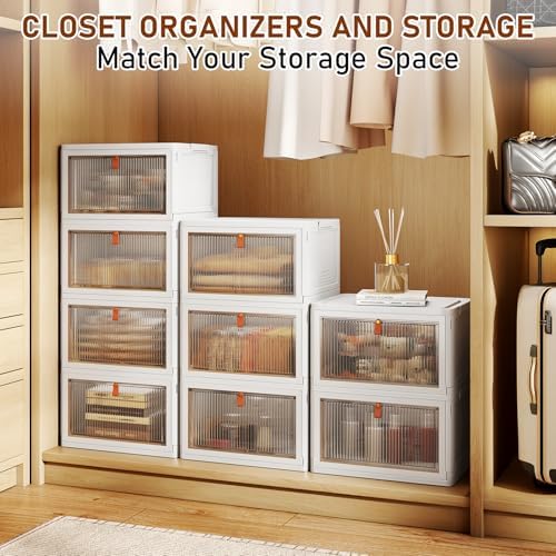 4 Tier Storage Bins with Lids, 23QT Stackable Closet Organizers and Storage with Wheels, Collapsible Storage Boxes, Foldable Plastic Storage Containers for Home,Office, Dorm Room-White - Image 5