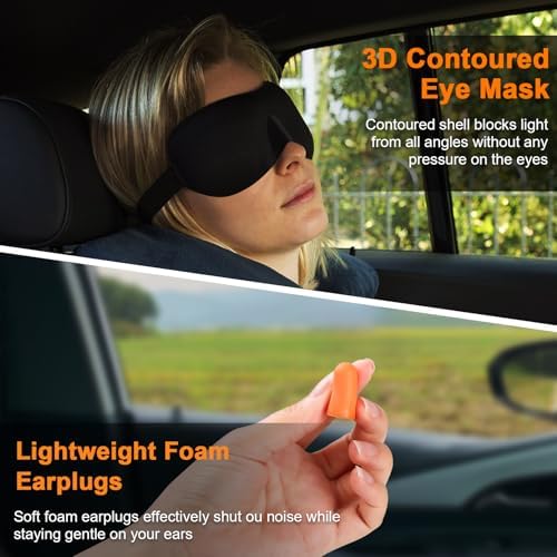 Neck Pillow for Travel - Hooded Memory Foam Plane Pillow for Airplane, Office, Cars Sleeping, Long Flight Must Haves, Portable Road Trip Essentials for Adults Gray - Image 7