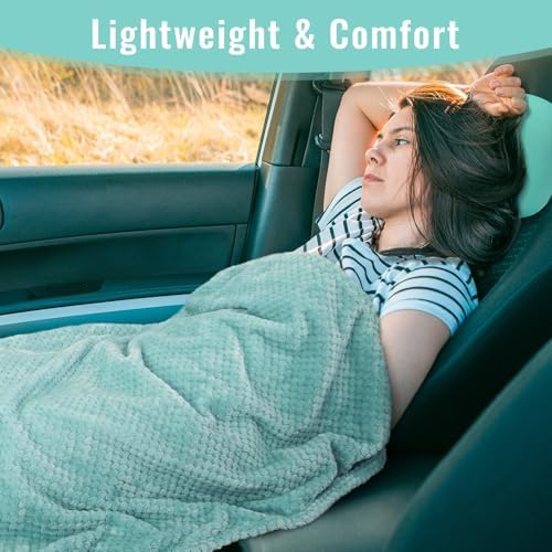 Travel Pillow Blanket Set-3 in 1 Travel Pillow Memory Foam, Soft Travel Blanket Airplane Compact with Bag, Inner Pillowcase, Hand Luggage Belts and Backpack Clip, for Plane Car, Blue Green - Image 7