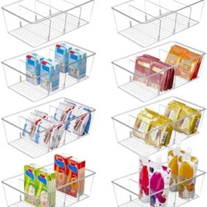 Vtopmart 8 Pack Food Storage Organizer Bins, Clear Plastic Bins for Pantry, Kitchen, Fridge, Cabinet Organization and Storage, 4 Compartment Holder for Packets, Snacks, Pouches, Spice Packets