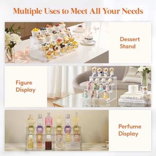 Lifewit 4 Tier Clear Display Riser Stand, Tool-free Assembly, Plastic Organizers for Figures, Cupcake, Perfume, Dessert, Desktop Display Stand for Organize and Decoration, 9 Inch, 1-Pack - Image 6