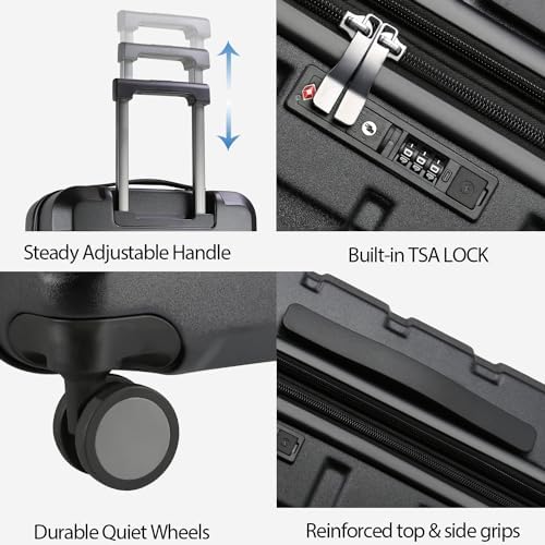 KROSER Hardside Expandable Carry On Luggage with Spinner Wheels & Built-in TSA Lock, Durable Suitcase Rolling Luggage with USB Port, Carry-On 20-Inch, Black - Image 4