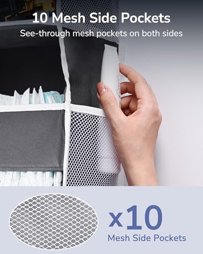 ULG 1 Pack Over Door Organizer with 5 Large Pockets 10 Mesh Side Pockets, 44 lbs Weight Capacity Hanging Storage Organizer with Clear Window Kids Toys, Shoes, Diapers, Dark Grey, 5 Layers - Image 3