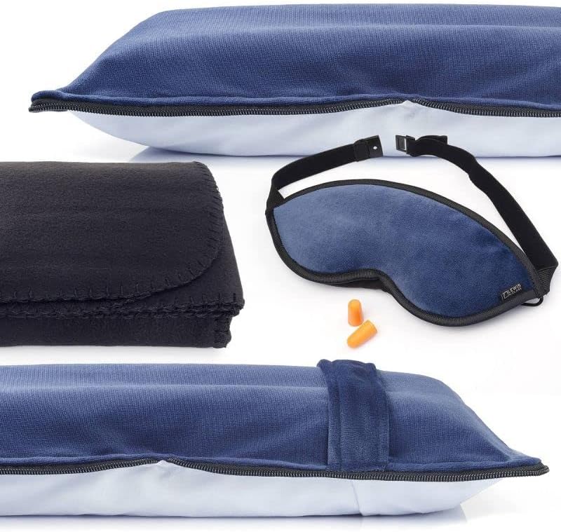 Lewis N. Clark Ultimate Comfort Set + Portable Travel Kit for Airplane, Includes Inflatable Pillow + Zippered Carrying Case, Cozy Fleece Blanket, Eye Mask for Sleeping & Foam Ear Plugs, Navy - Image 4