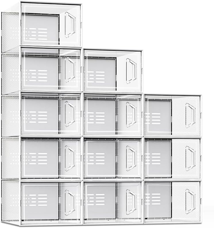 SEE SPRING X-Large Shoe Storage Box Fit Size 11, Clear Plastic Stackable Shoe Organizer for Closet, Space Saving Sneaker Shoe Rack Containers Bins Holders for Entryway, 12 Pack Clear