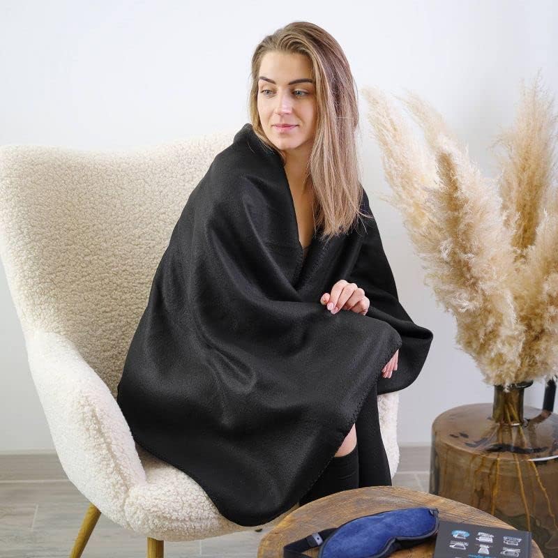 Lewis N. Clark Ultimate Comfort Set + Portable Travel Kit for Airplane, Includes Inflatable Pillow + Zippered Carrying Case, Cozy Fleece Blanket, Eye Mask for Sleeping & Foam Ear Plugs, Navy - Image 10